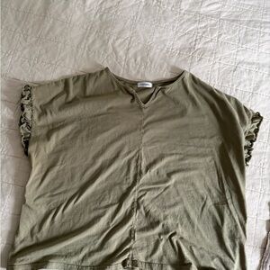 Olive Ruffle Sleeve Tee